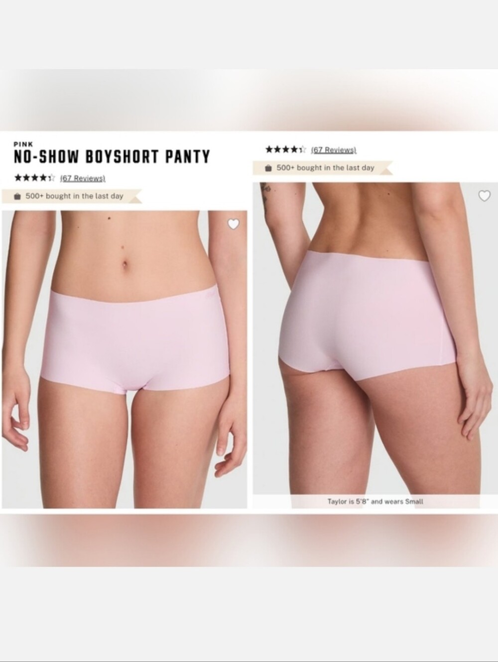 Victoria's secret pink no show Boyshort panty PINK TULIP LARGE